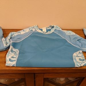Rash guard, long sleeve, blue, women's large